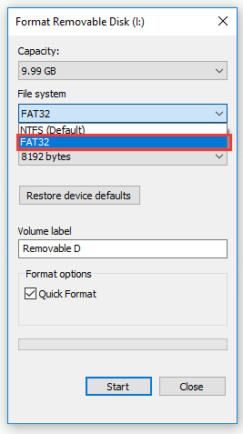 Format as FAT 32