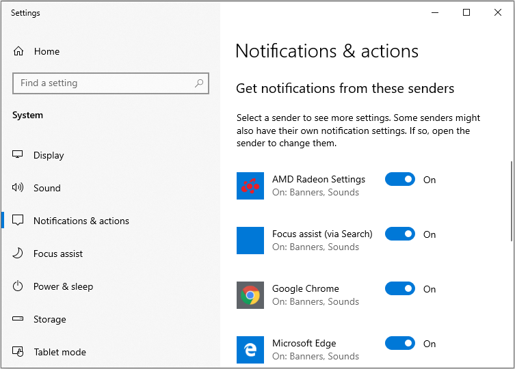 navigate to Get notifications from these senders