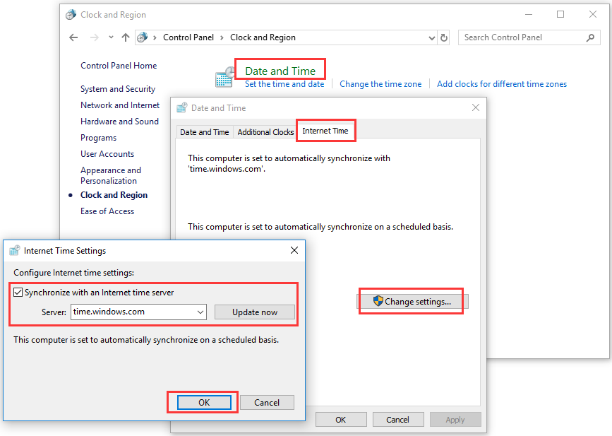 correct system date and time