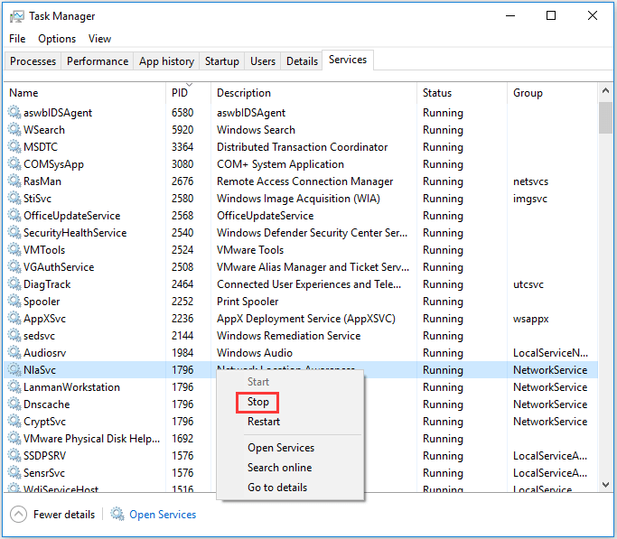 stop problem processes in Task Manager