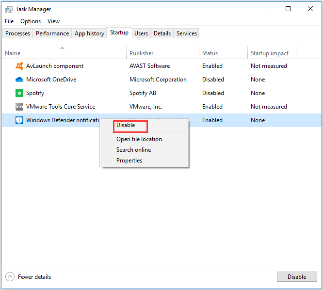 choose Disable to continue