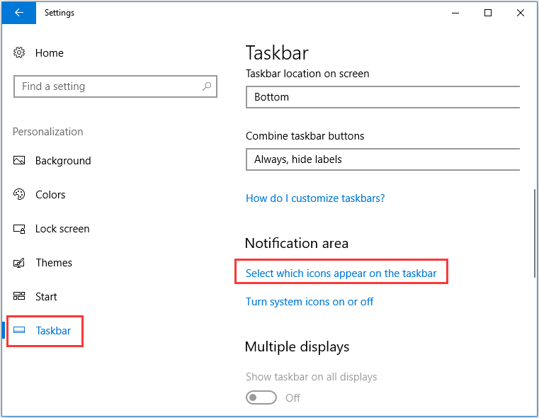 choose the option select which icons appear on the taskbar