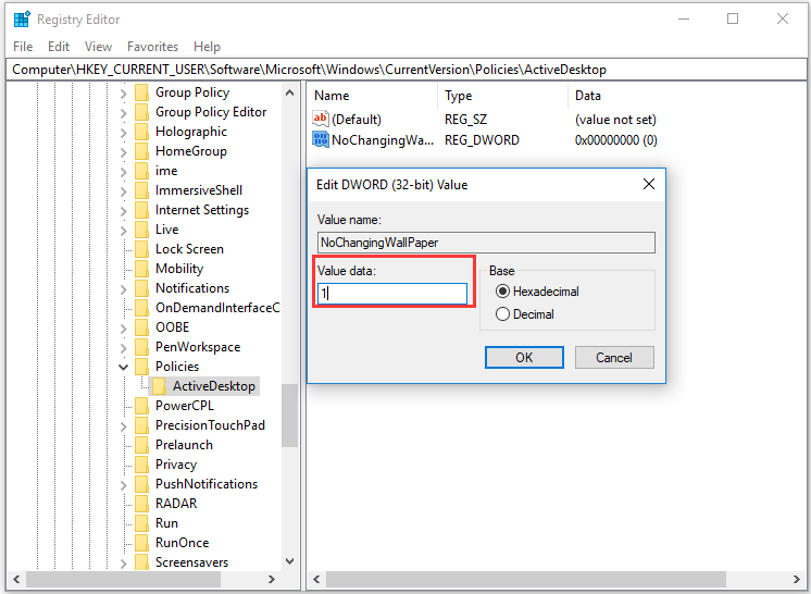 change value data to 1