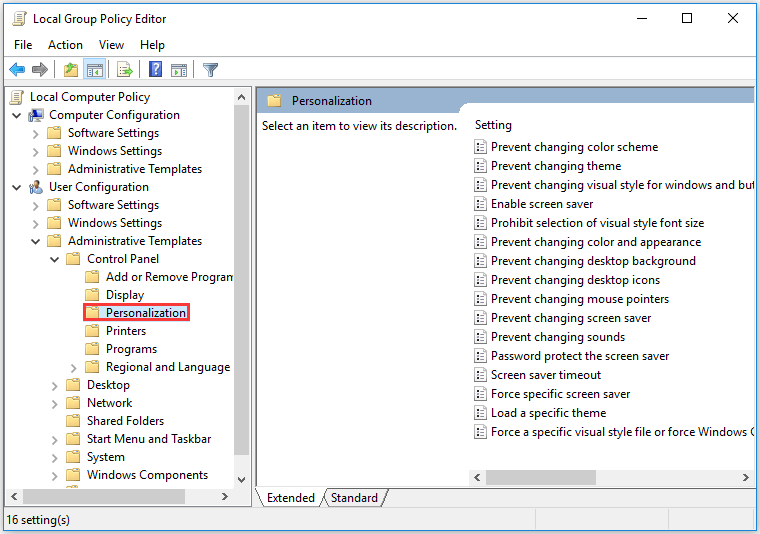 locate at the Personalization folder