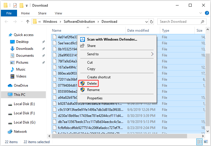 delete all the items in SoftwareDistribution folder