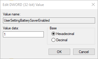 input 1 in the Value data box