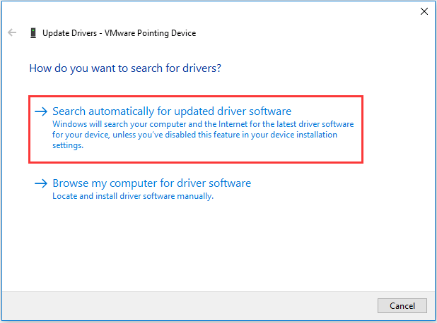 choose Search automatically for updated driver software 