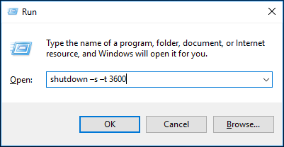 schedule shutdown Windows 10 via Run
