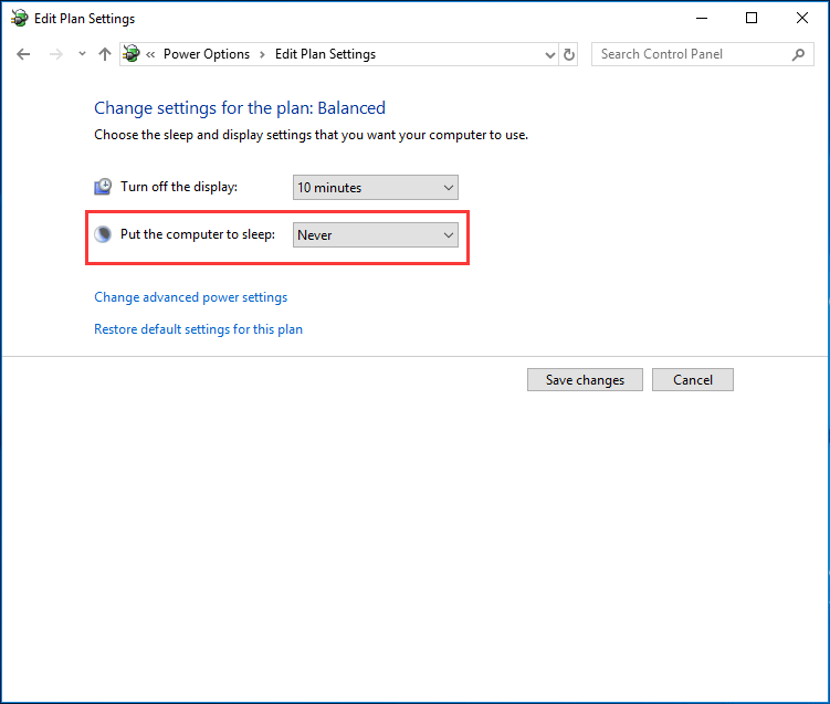 disable sleep mode Windows 10