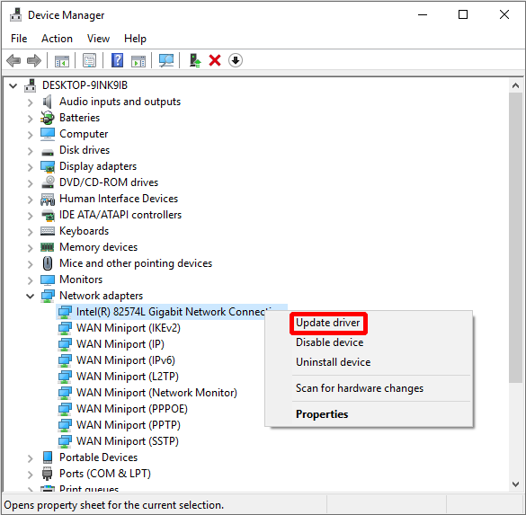 update network adapter driver
