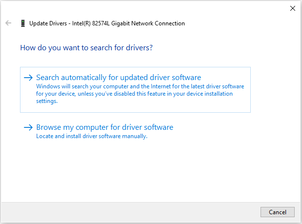 choose Search automatically for updated driver software