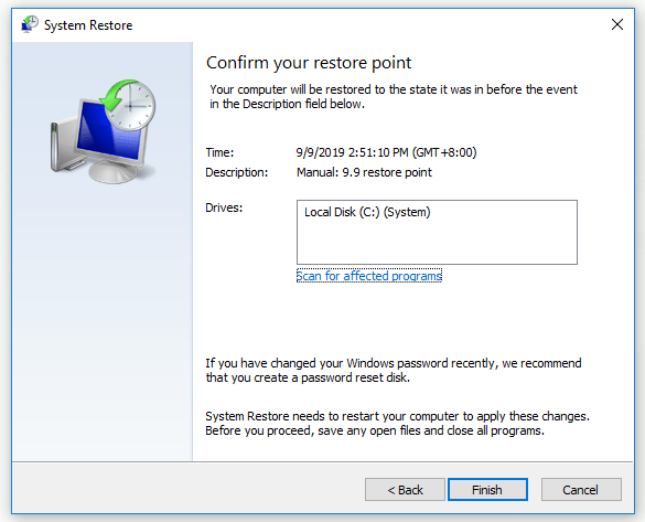 confirm your restore point