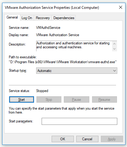 run VMware authorization services with administration rights