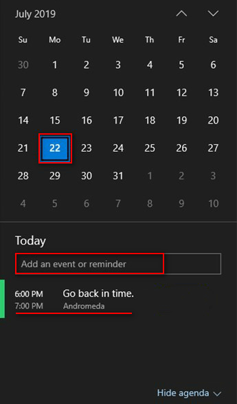 create event from taskbar