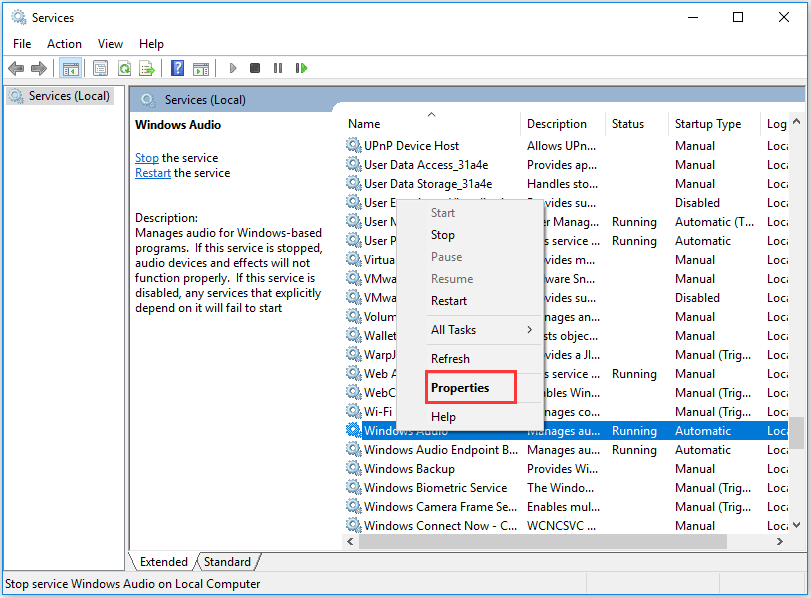 choose Properties to continue