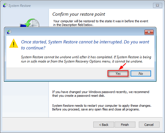 confirm system restore
