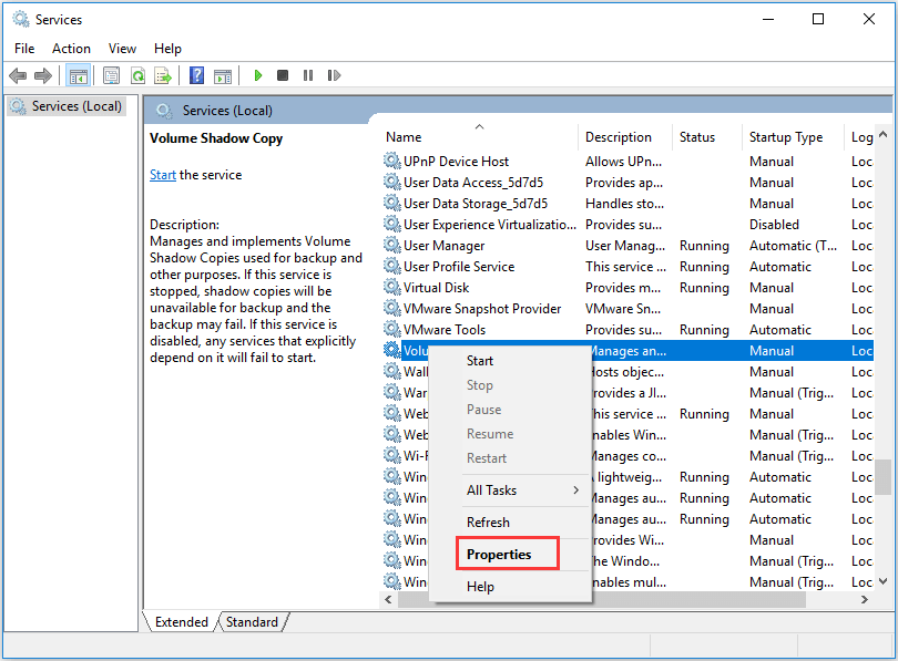 choose Properties to continue