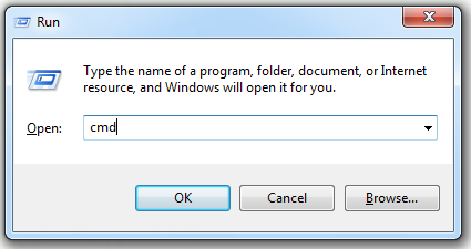 run Command Prompt in the Run dialog box