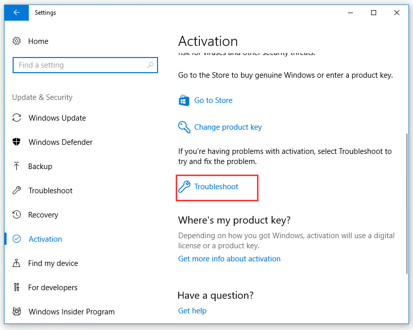 access the Troubleshoot tab of the Activation menu