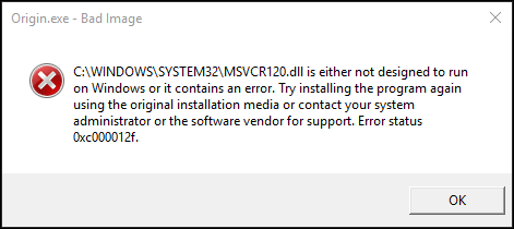 Bad Image error Windows 10