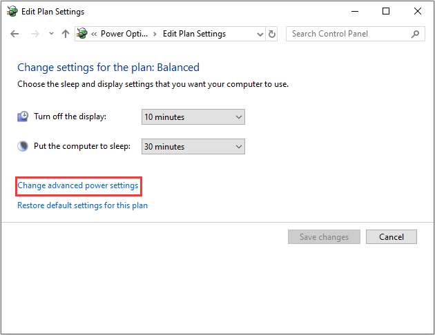 click Change advanced power settings