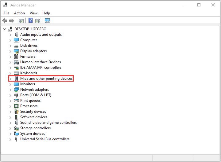 double click the Mouse and other pointing devices section to expand it