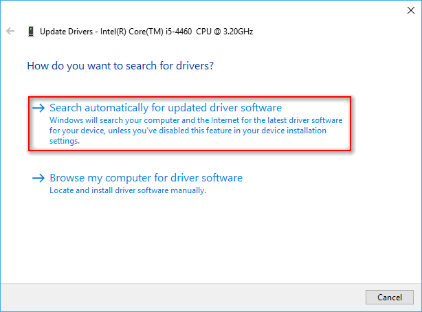 Search automatically for updated driver software
