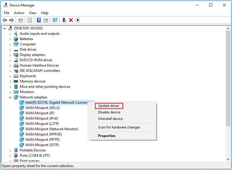 update network adapter driver