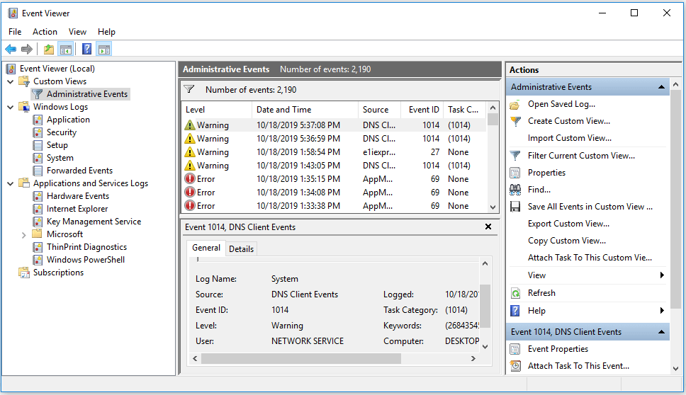 Event Viewer Windows 10