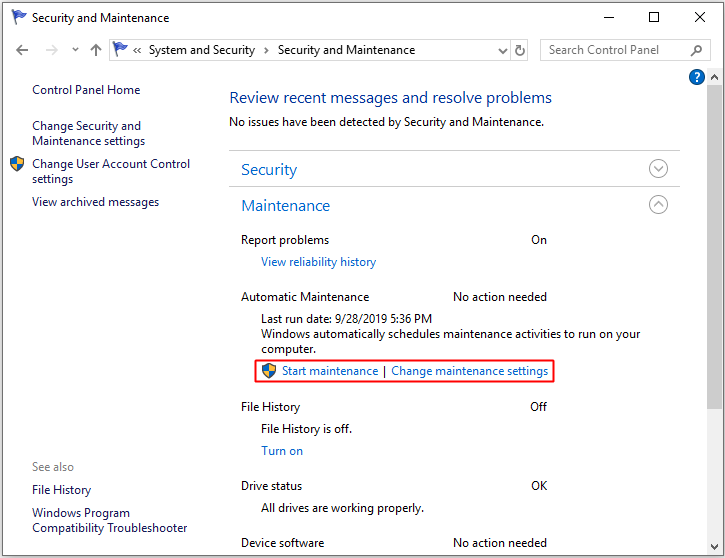 run Windows 10 Automatic Maintenance feature