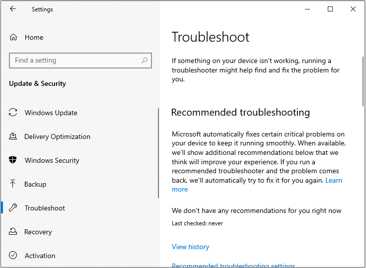 open Troubleshoot