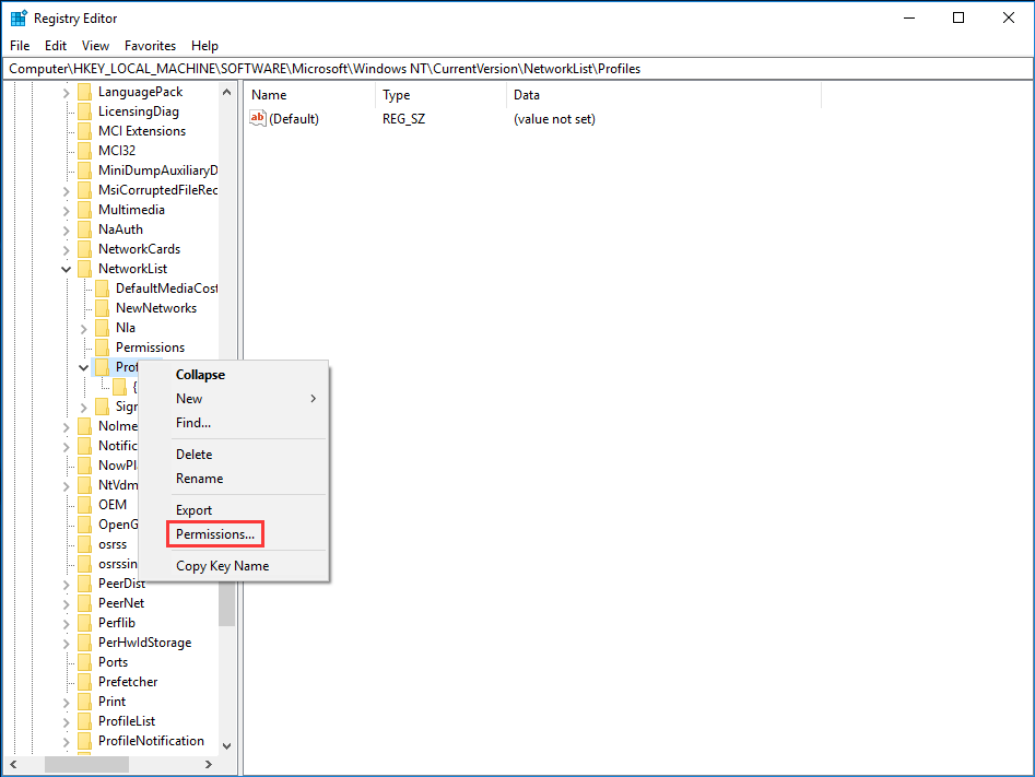 Windows Registry permissions