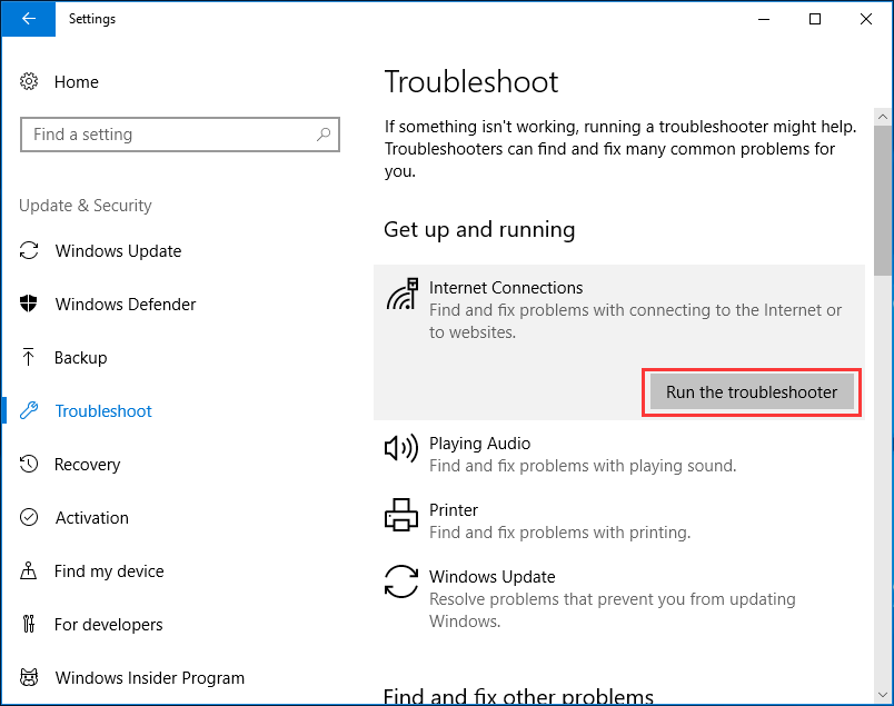 run the troubleshooter