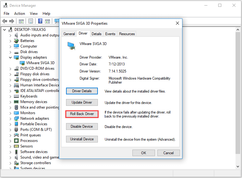 choose Roll Back Driver to continue 