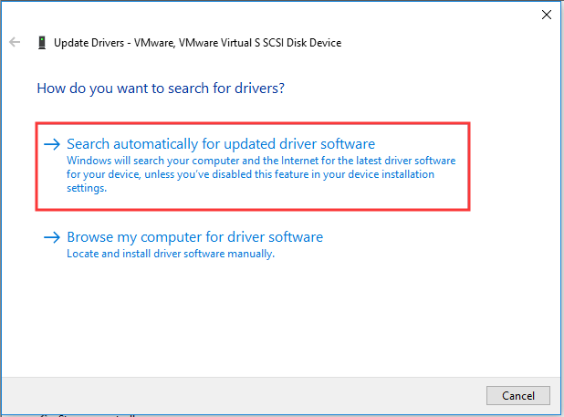 choose Search automatically for updated driver software