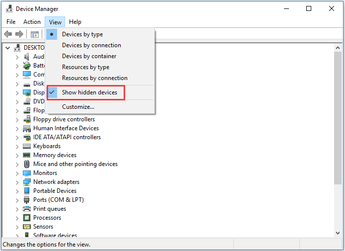 choose show hidden devices