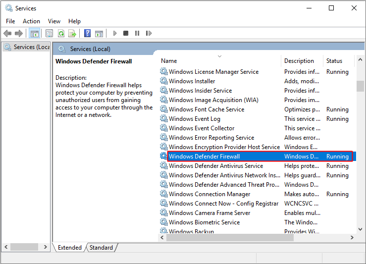 find Windows Defender Firewall