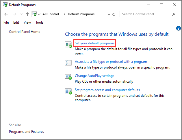 select Set your default programs