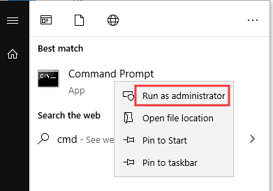 open elevated Command Prompt from Start