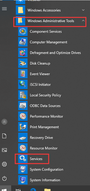 find Services from Start menu