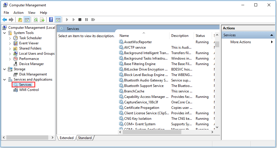 access Services from Computer Management