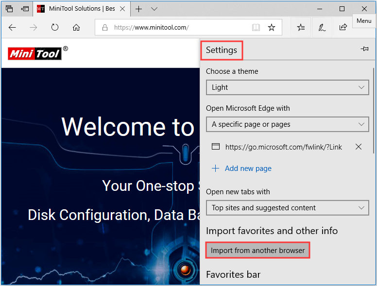 click Import from another browser