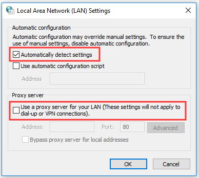 disable proxy for LAN