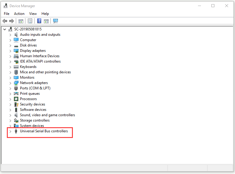 expand the Universal Serial Bus controllers section