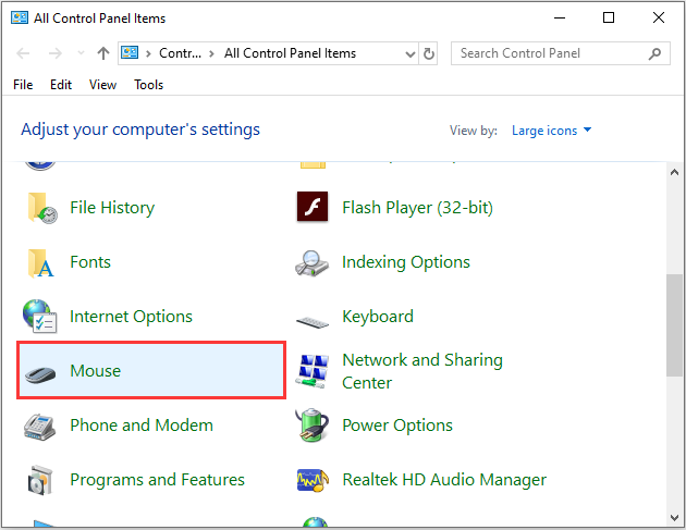 click the Mouse section