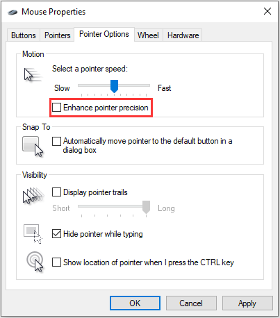 uncheck the Enhance pointer precision feature