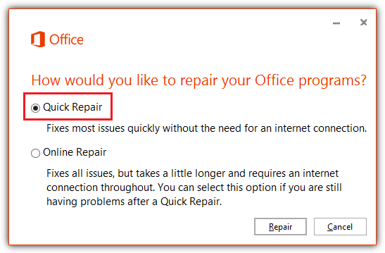 choose Quick Repair