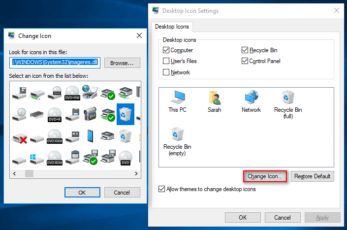 Change desktop icons