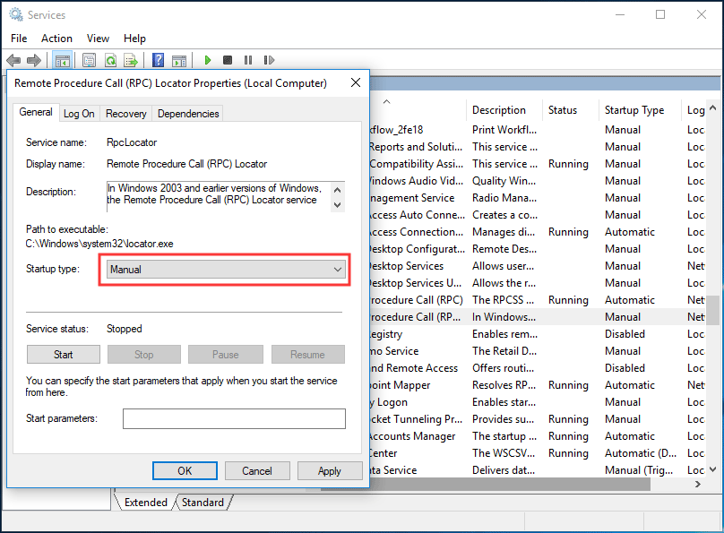 Remote Procedure Call (PRC) locator