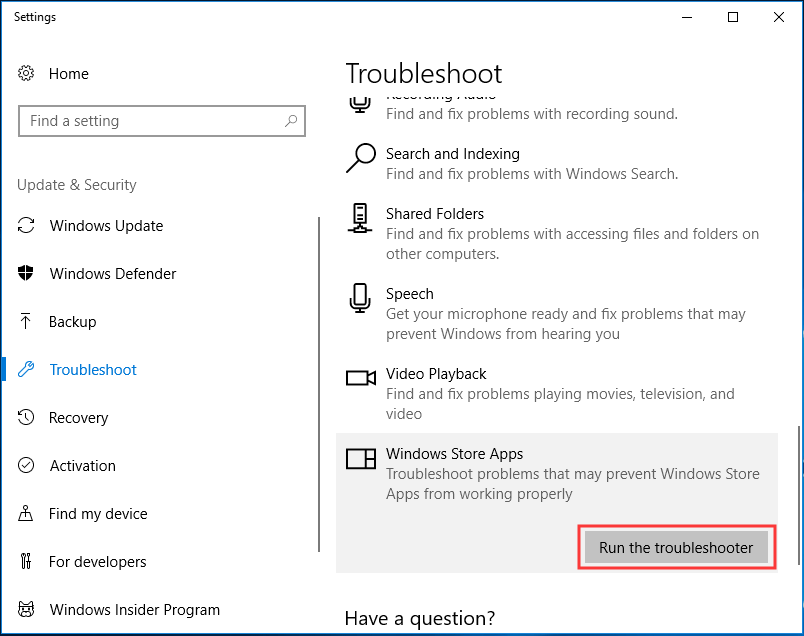 run Windows Store Apps troubleshooter